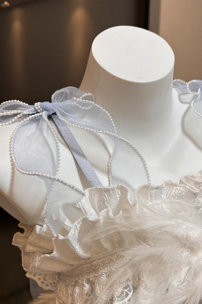Ballet-Inspired Multi-Layer Ruffle JSK Dress with Bowknot in Three Hues - EtherealGrace