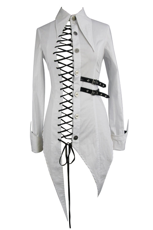 Ivory Cotton Long Swallowtail Punk Blouse