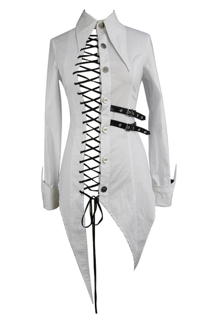 Ivory Cotton Long Swallowtail Punk Blouse
