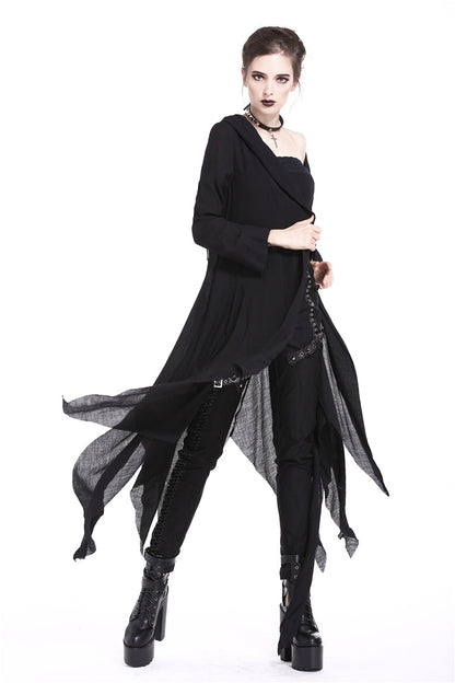 Ebony Long-Sleeve Grunge Vintage Hooded Gothic Coat