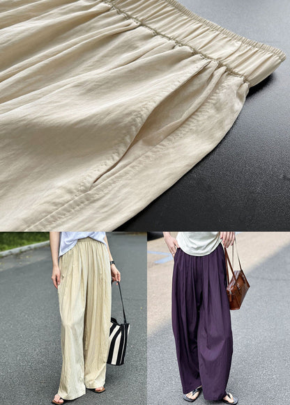 Apricot Solid Thin Cotton Summer Pants Elastic Waist AF1076