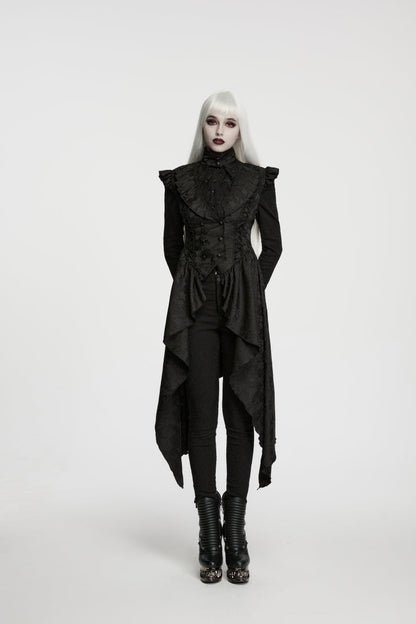 Women's Black Gothic Vest, Jacquard Cut-Out with Lace-Up and Asymmetric Design
