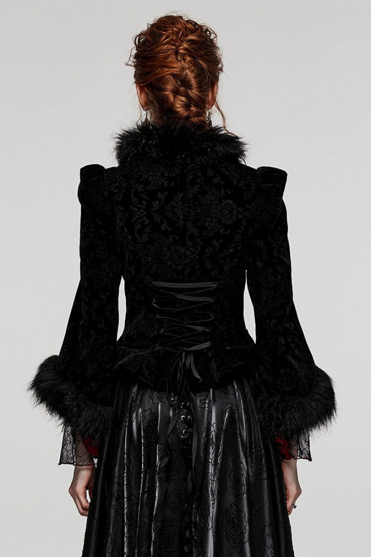 Women's V-Neck Long Sleeve Faux Fur Stitch Gothic Coat Four Shades