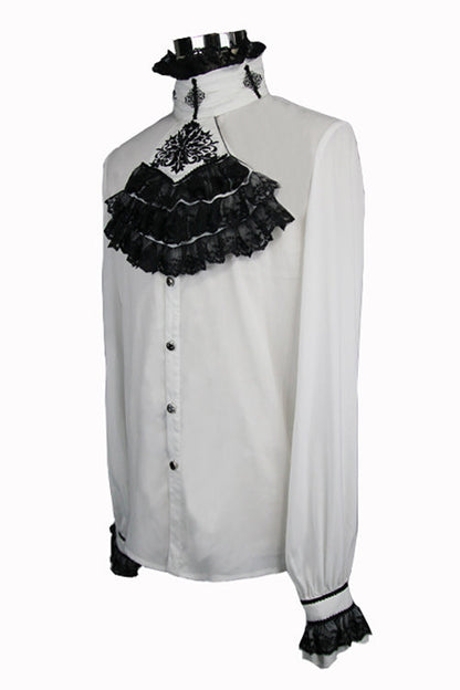 Ivory Lace-Trimmed Embroidered Sheer Sleeve Gothic Men's Top
