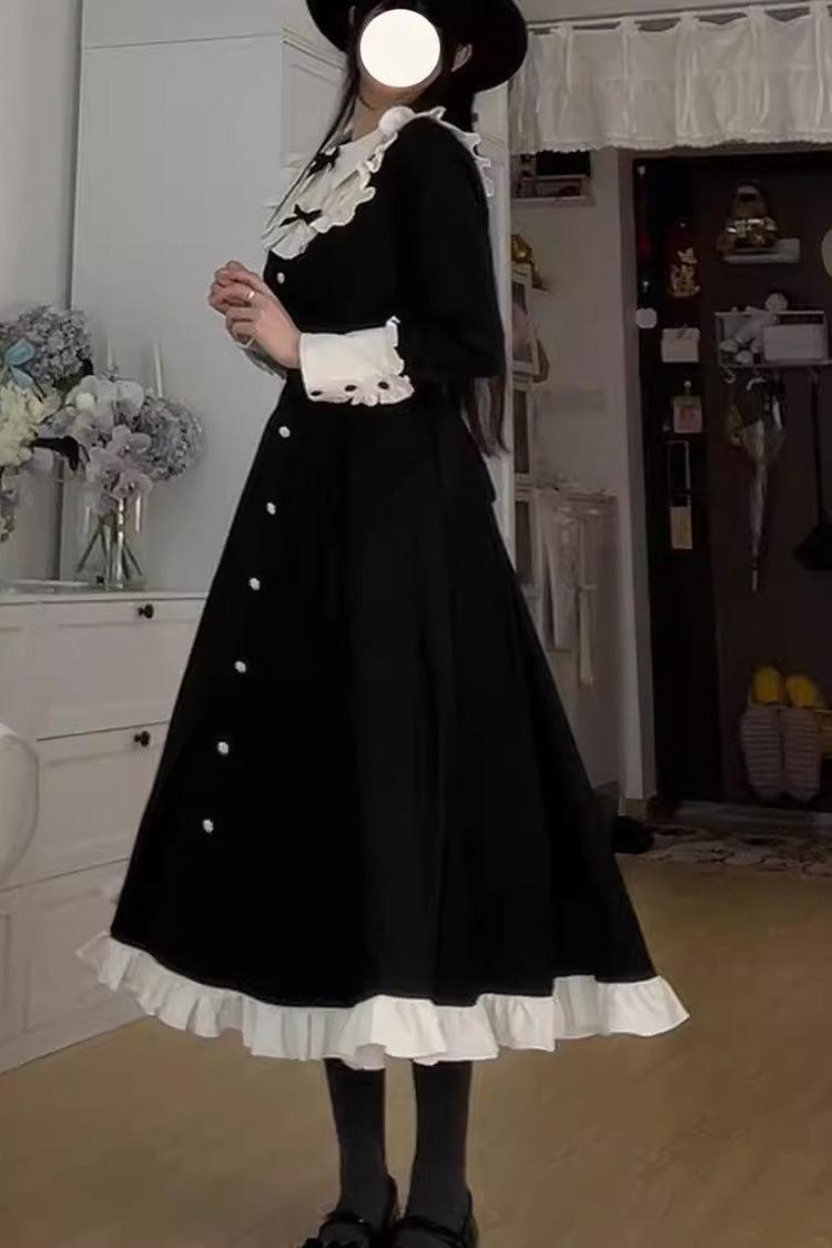 Vintage Elegant Lolita Two-Piece - Bowknot Ruffled Dress