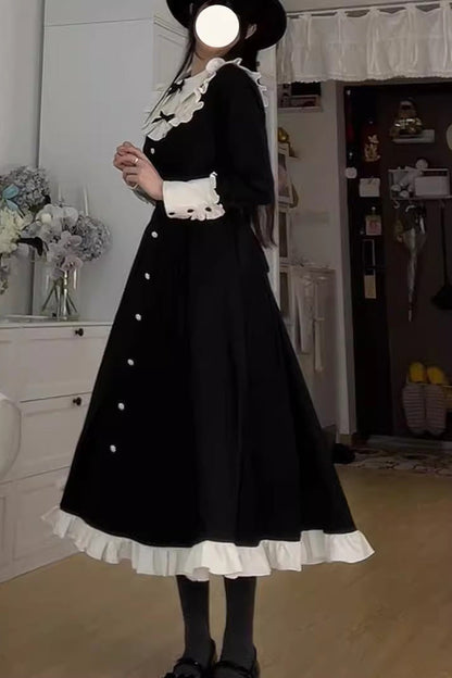 Vintage Elegant Lolita Two-Piece - Bowknot Ruffled Dress