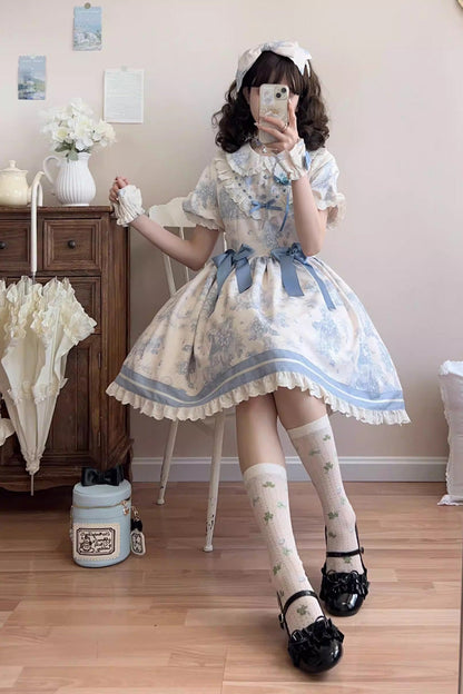Grape Moon Almanac Short Sleeve Ruffle Bow Sweet Dress