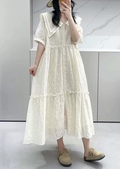 Elegant Apricot Ruffled Button Cotton Shirts Dresses Summer NN033