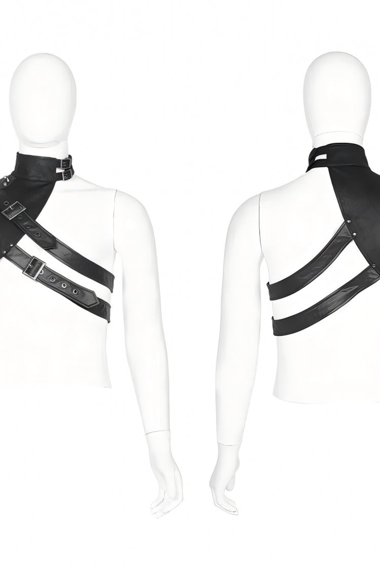 Men's Black Gothic Shoulder Harness, Asymmetric with Studs and Chains