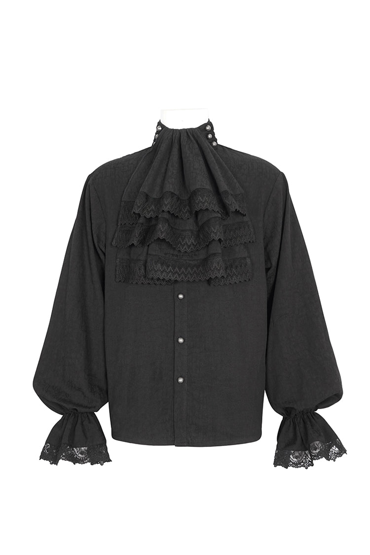 Stand-Collar Puff-Sleeve Gothic Shirt with Necktie