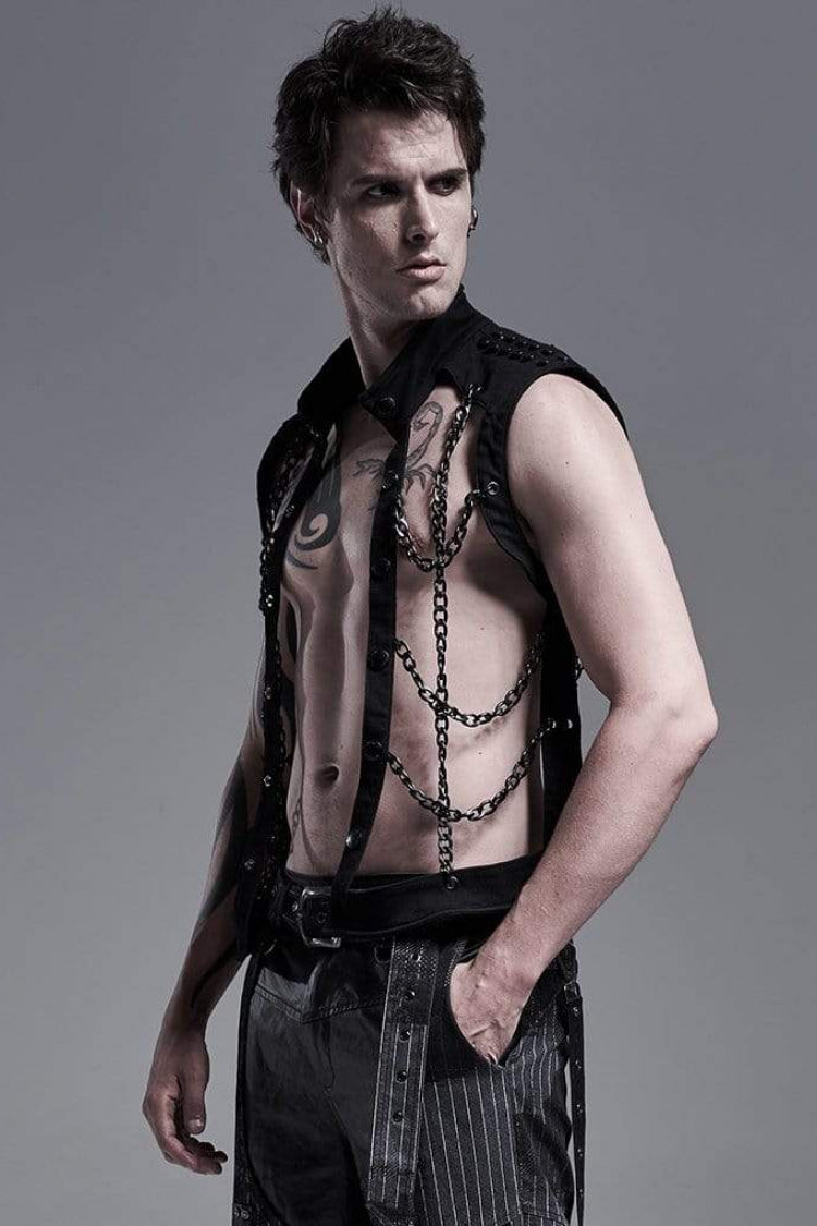 Steampunk Vest with Metal Rivets and Chain for Men