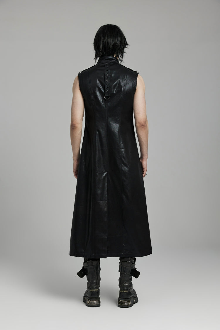 Faux Leather Punk Long Vest for Men
