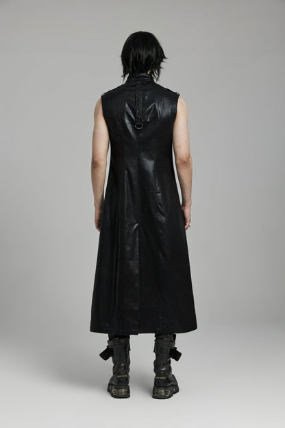 Faux Leather Punk Long Vest for Men