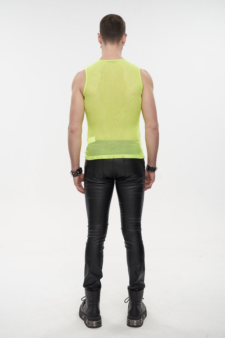 Stretchable Transparent Rhombus Net Sleeveless Men's Gothic Tee
