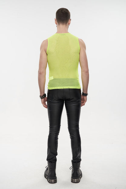 Stretchable Transparent Rhombus Net Sleeveless Men's Gothic Tee