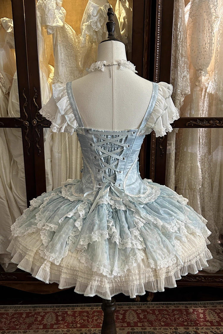 Emerald Short Sleeve Multi-Layer Ruffle Embroidery Bow Lace-Up Sweet Elegant Ballet Lolita Jumper Dress
