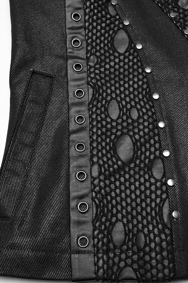 Gothic Men's Mesh Vest, Black with Stitched Mandarin Collar