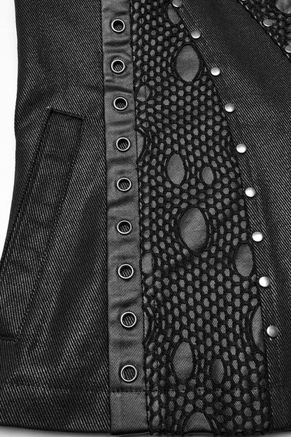 Gothic Men's Mesh Vest, Black with Stitched Mandarin Collar