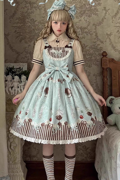Emerald Print Bow Sweet Lolita Jumper Dress