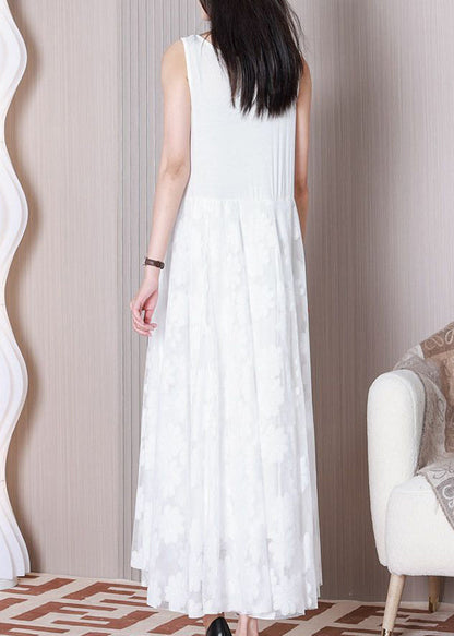 White Tulle Patchwork Cotton Dresses O Neck Summer TT1026