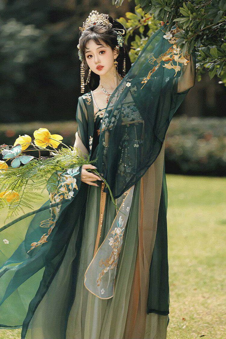 Emerald High Waist Embroidered Classic Luxurious Hanfu Outfit