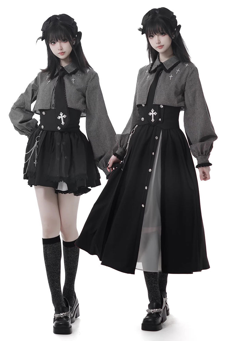 Ebony Printed Ruffled Asymmetric Chain Skirt Set - Hymn of the Cross
