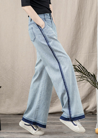 Beautiful Blue Pockets Patchwork Denim Wide Leg Pants Spring TT1027