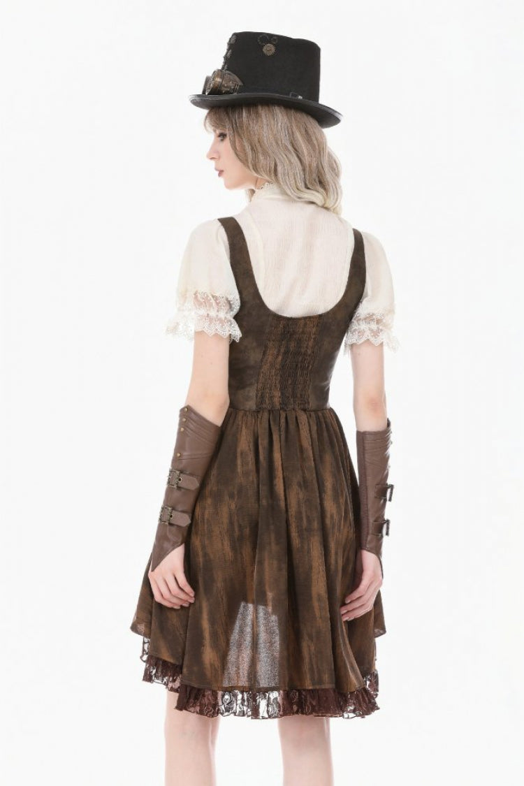 Gothic Women's Blouse with Puff Sleeves, Sheer Lace-Up & Detachable Bow