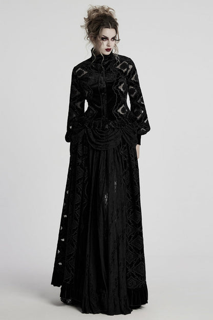 Floral Embroidery Gothic Blouse - Women's Ruffled Lace