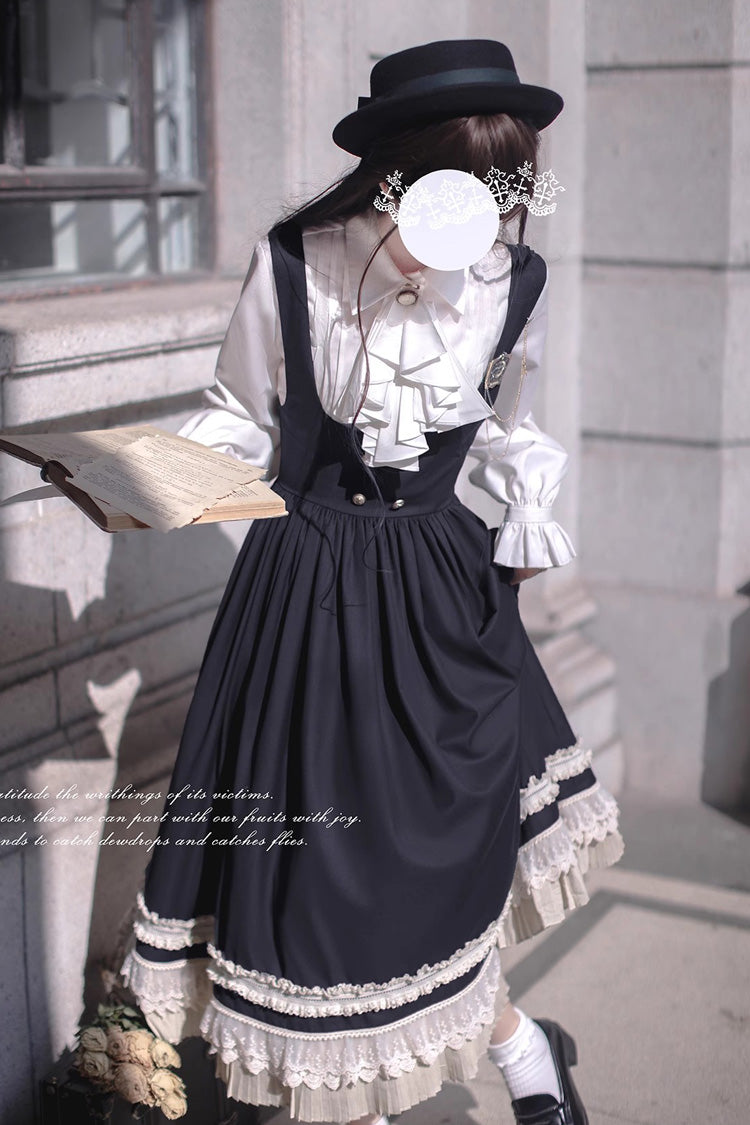 Ebony Ruffle Bow Lace Elegant Jumper Dress - Hathaway