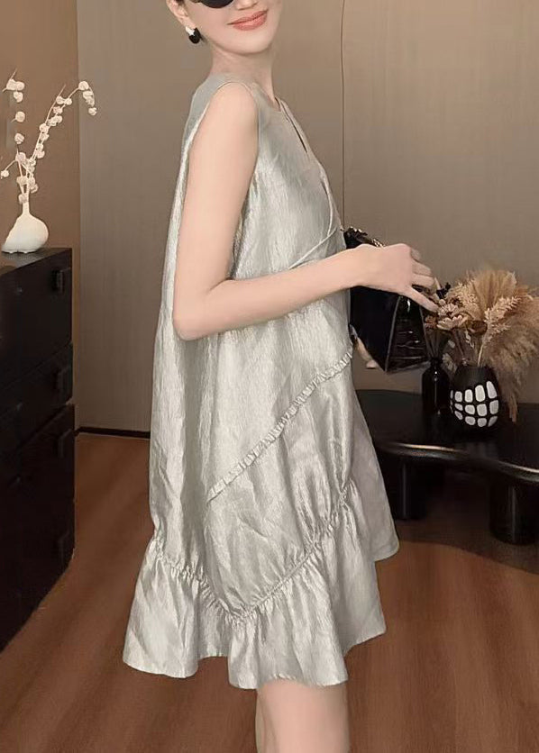 Sleeveless O Dress Neck Solid New Cotton Mid Grey