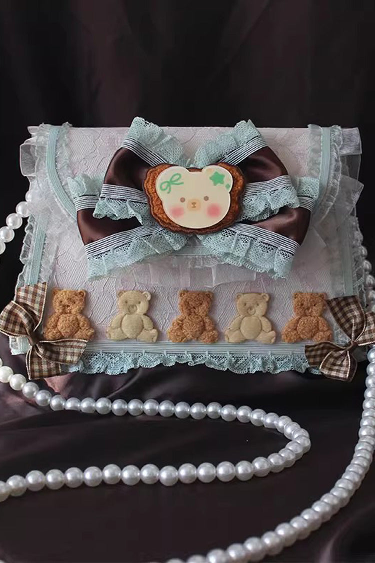 Mint Chocolate Bear Bow Pearl Lace Lolita Handbag