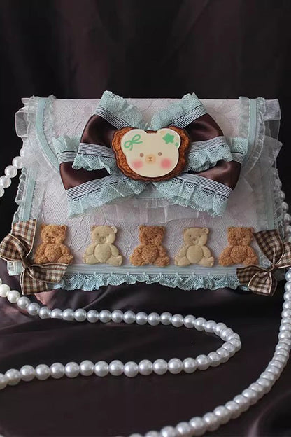 Mint Chocolate Bear Bow Pearl Lace Lolita Handbag