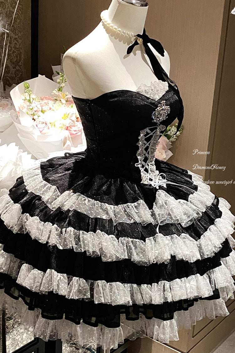 Ebony Off-Shoulder Sleeveless Tiered Bow Lace Princess Gown - Heartbeat at First Sight