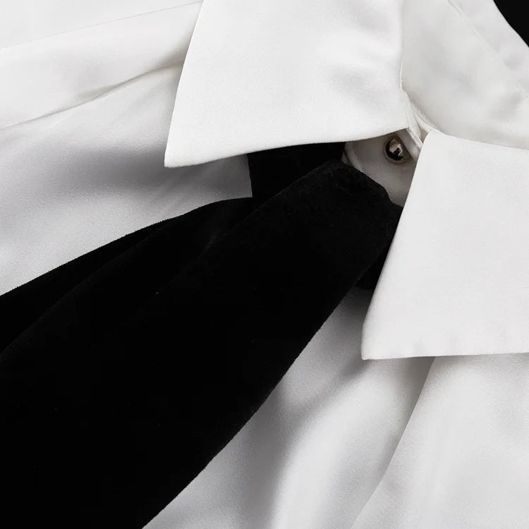 Satin Off Tie Top Sleeve Party Long Shoulder Lapel White with