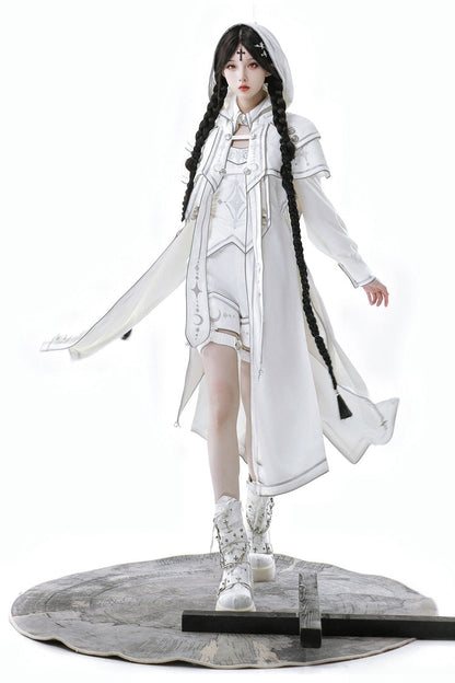 Ivory Futuristic Mechanical Print Ouji Lolita Shorts