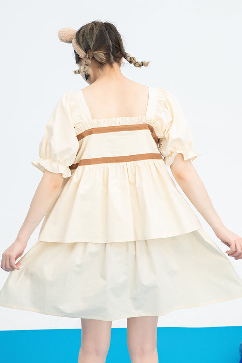 Vintage Sweet Lolita Gown with Bear Print, Square Neck & Ruffled Sleeves