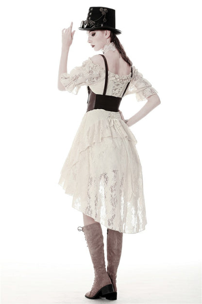 Steampunk Vintage Gorgeous Graduation Gown with Off-Shoulder Ruffles & Ruched Sleeves