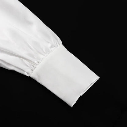 Satin Off Tie Top Sleeve Party Long Shoulder Lapel White with