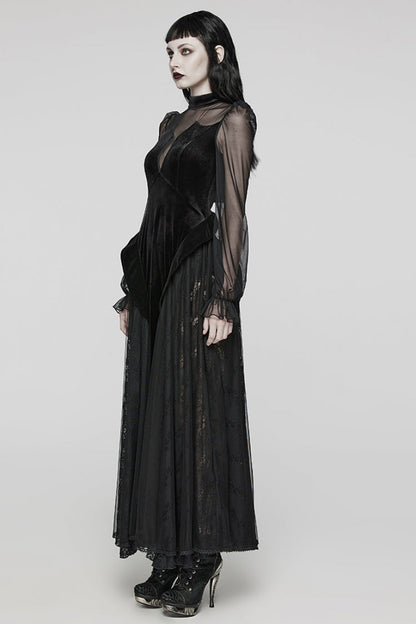 Lace-Up Mesh Gothic Dress - Ruffled Lace for Women