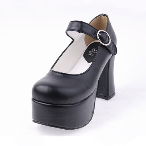 Round-Toe Platform PU Lolita Shoes in Black