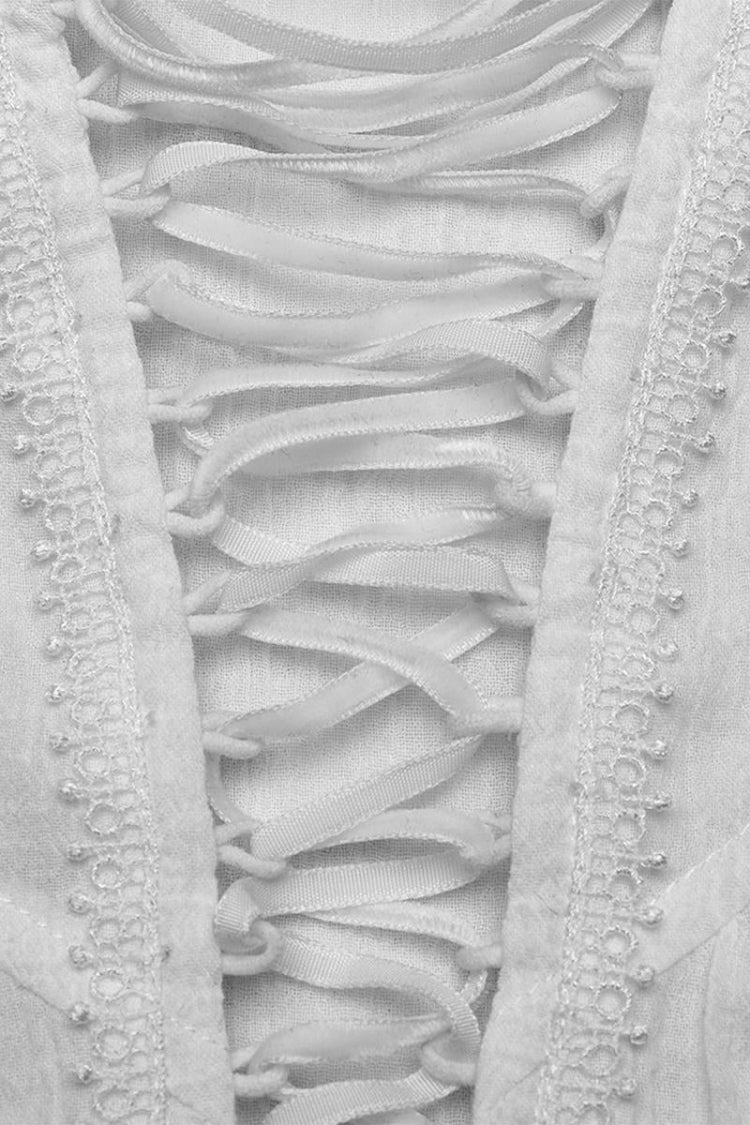 Women's Turn-Down Collar Long Sleeve Lace Ruched Gothic Blouse Two Tones