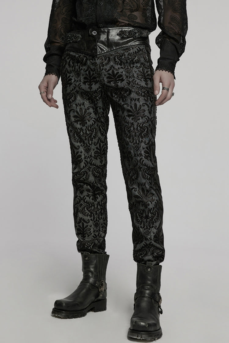 Floral Embroidery Buckle Gothic Trousers for Men