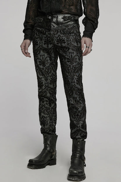 Floral Embroidery Buckle Gothic Trousers for Men