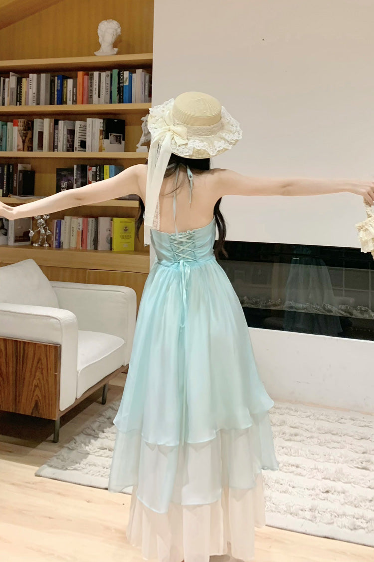 Sleeveless Triple-Layered Ruffle Lace-Up Sweet Lolita JSK Dress in Mint Green Dreaming About The Sea