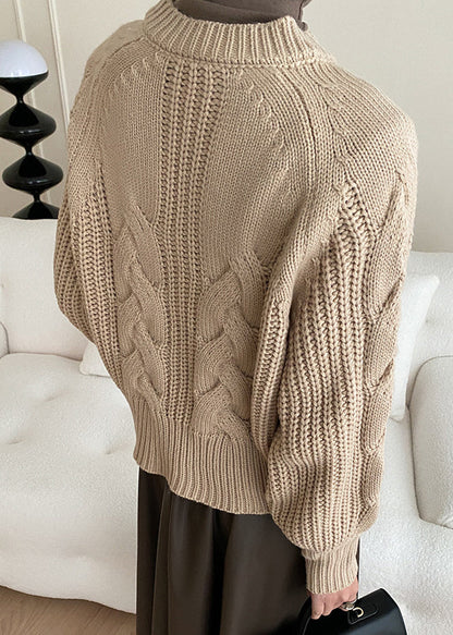 Khaki Cozy Solid Knit Sweaters V Neck Fall AF1047