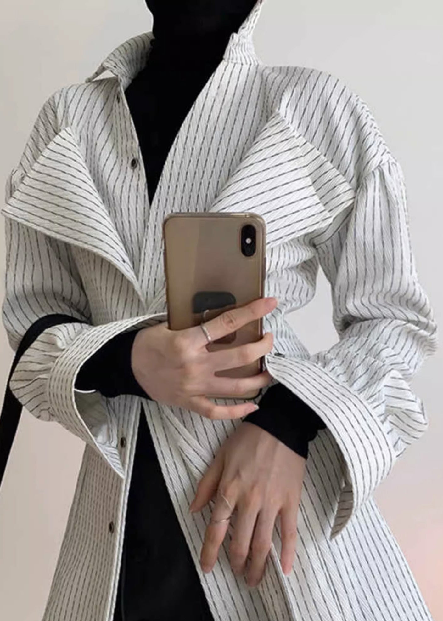 White Striped Design Shirt Original Art Cotton Button Spring