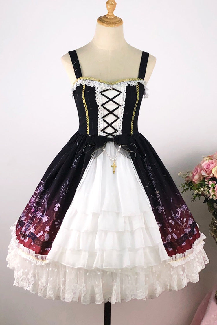 Crimson & Obsidian Sleeveless Gradient Print Ruffle Cardigan Bowknot Lace-Up Sweet Elegant Lolita Jsk Dress