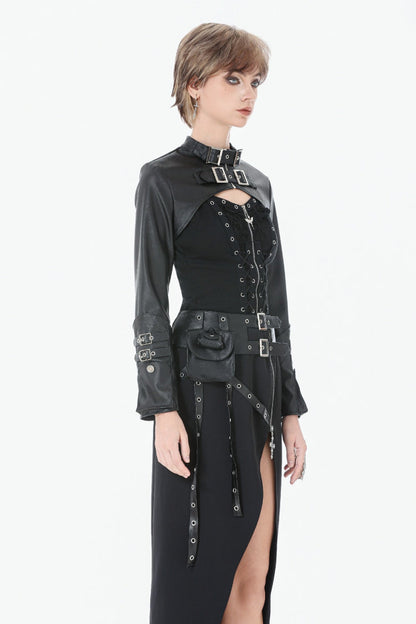 PU Leather Zippered Shrug with Buckled Straps
