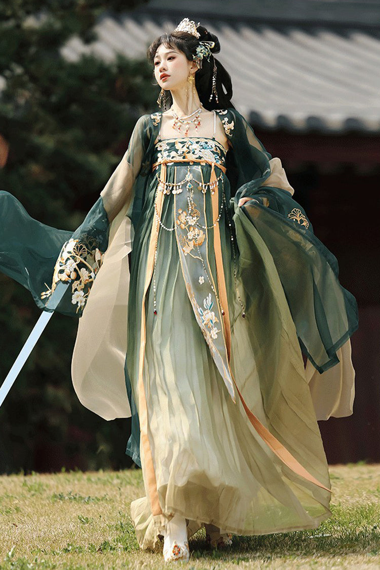 Emerald High Waist Embroidered Classic Luxurious Hanfu Outfit